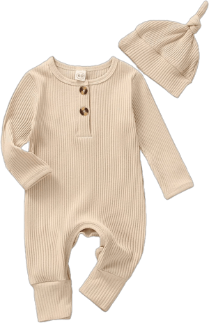 MA&BABY Infant Boys Girls Clothes Set Newborn Baby Romper Hat Ribbed Knit Long Sleeve Button Solid Bodysuit Jumpsuit