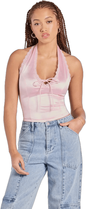 Windsor Lace Be Real Halter Satin Crop Top