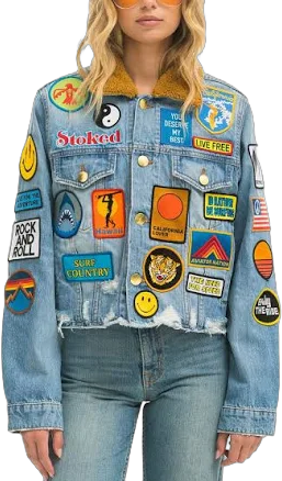 VINTAGE PATCH UNISEX CROP DENIM JACKET - SUPER LIGHT S