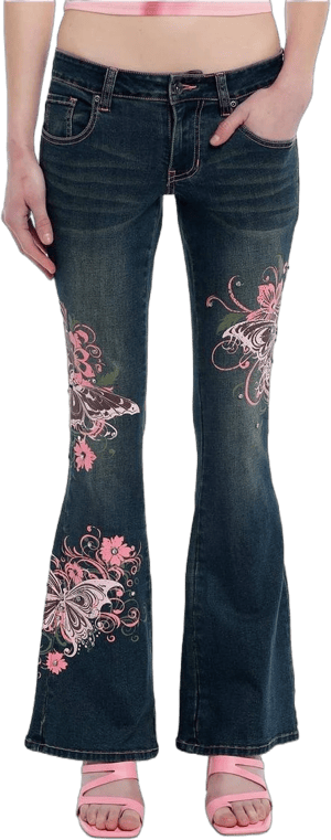 Butterfly Rhinestone Flare Denim Pants