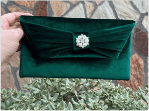 Velvet Evening Envelop Clutch Bag with Rhinestone Wristlet