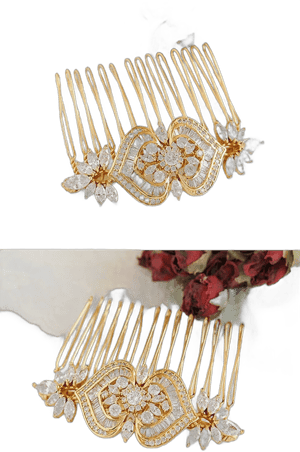 Art Deco Crystal Swarovski Pearl Flower Leaf Hair Comb