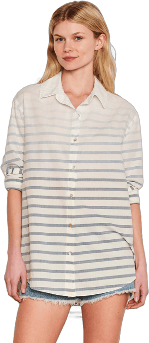 Women's Sundry Changing Tide Stripe Classic Shirt in Deep Navy