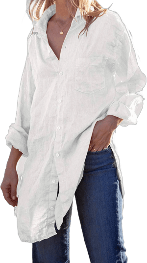 Women's Linen Cotton Long Sleeve Button Down Shirt