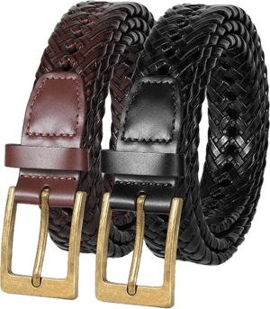 Men's Braided Leather Belt with Alloy Buckle