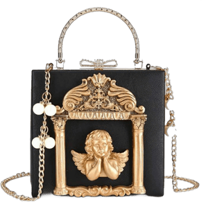 QZUnique Women's Love Angel Floral Crossbody Evening Bag in Black Gold