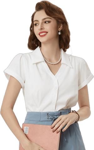 Belle Poque Women's Vintage Short Sleeve Button Down Shirt