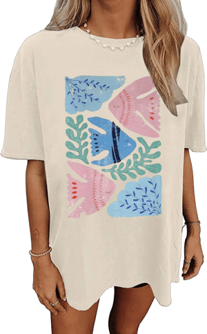 Women's Oversized Crewneck Short Sleeve Wildflower Graphic Tshirt