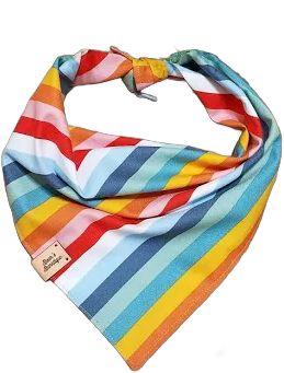 Colorful casual stripe dog bandana scarf in white, orange, blue, pink, red + matching scrunchie option