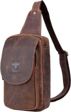 BULLCAPTAIN Men's Retro Crazy Horse Leather Crossbody Bag