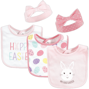 Hudson Baby Infant Girl Cotton Bib and Headband or Caps Set