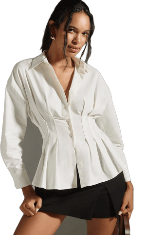 Exquise Tobie Pleated Long-Sleeve Blouse