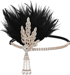 Gortin 1920's Flapper Feather Headband Art Deco Great Gatsby Headpiece Inspired Leaf Medallion Pearl Headband Bride Wedding Headdress Rhinestones