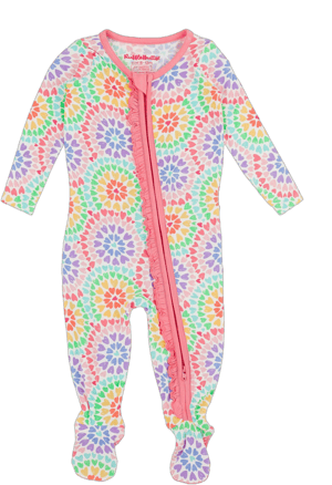 RuffleButts SoftSnooze Baby Girls Ruffle One Piece Footie Pajamas