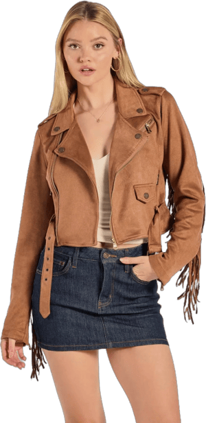 Windsor Western Chic Flair Faux Suede Moto Jacket