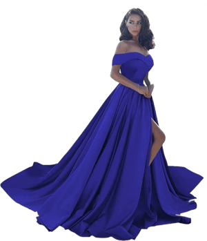 Women's Off Shoulder Satin Ball Gown Prom Dress with Split