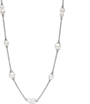 Pandora Sterling Silver Treated Freshwater Cultured Pearl Station Chain Necklace