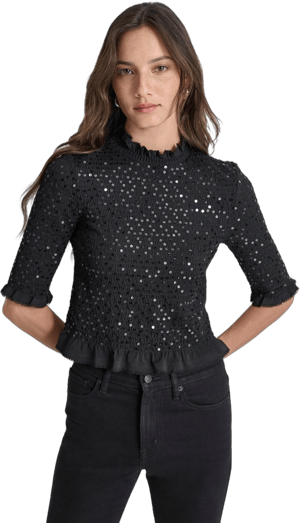 DKNY Women's Smocked Sequin Top