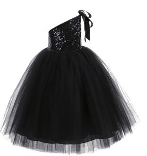 Junior Bridesmaid One-Shoulder Sequins Tutu Dress