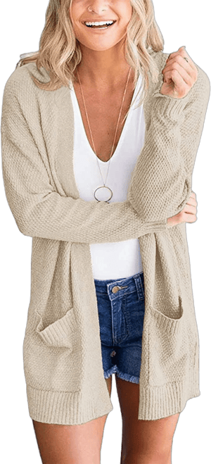 MEROKEETY Women's 2024 Long Sleeve Waffle Knit Cardigan Open Front Cozy Sweater Coat with Pockets