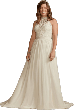 DB Studio High Neck Illusion Chiffon Wedding Dress