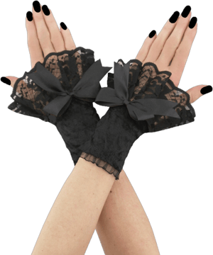 Womens romantic velvet gloves cuffs fingerless black with lace with bow warmers with ruffled