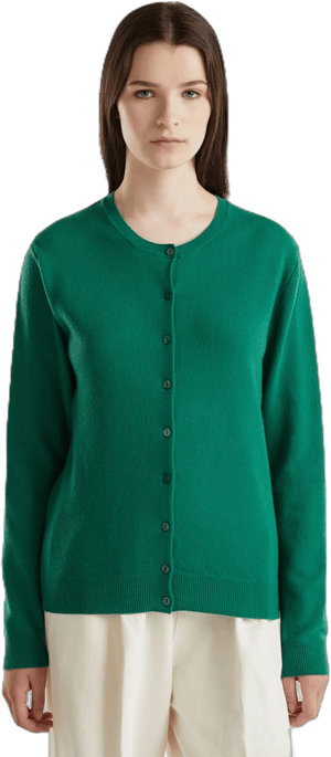 Benetton Women's Pure Merino Wool Crew Neck Cardigan