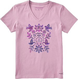 Life Is Good Women's Folk Art Garden Tie Dye Graphic T-Shirt