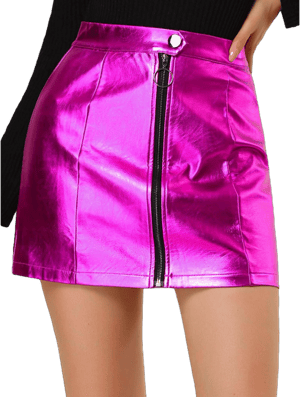 Allegra K Women's Metallic Zipper Front High Waist Holographic Mini Short Skirt