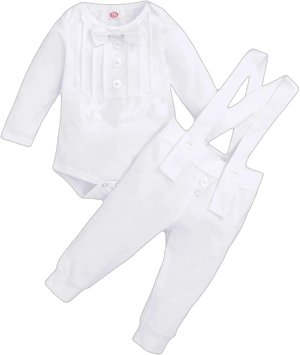 Baby Boys Bowtie Romper Suspenders Pants Tuxedo Suit