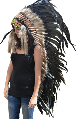 Price Reduced . N92- Extra Large Natural Color Feather Headdress (43 inch Long )/ War BONNET.