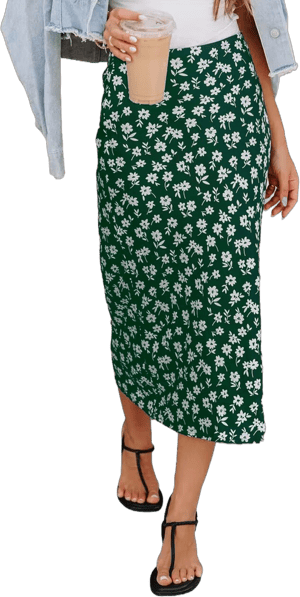 Floral Print High Elastic Waist Midi Skirt