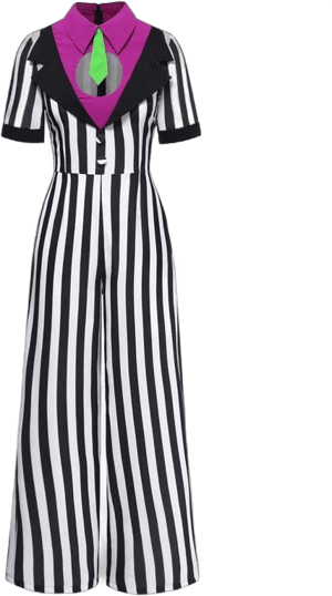 Women's Halloween Black and White Striped Jumpsuit and Costume