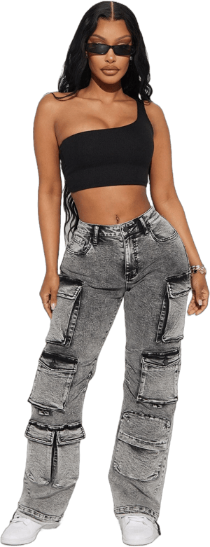 Fashion Nova Women's Fairfax High Rise Stretch Cargo Jeans