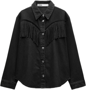 Zara Z1975 Studded Fringed Denim Jacket