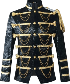 Men Sequin Military Army Jacket Artillery Drummer Steampunk Retro Top