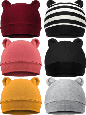 Geyoga 6 Pieces Newborn Baby Hat Bear Ears Infant Caps Baby Boy Girl Toddler Hats Infant Beanie Caps for 0-3 Months