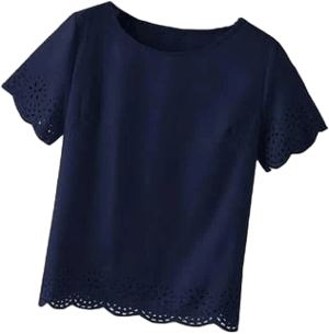 Womens Casual Solid Round Neck Top Short Sleeve Navy