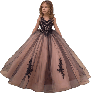 Kids Lace Applique Flower Girl Dress