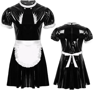 Mens Sissy Wet Look Satin French Maid Costume Party Fancy Dress