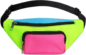 Three Pockets Neon Retro 80s Fanny Pack for Women Men Travel Festival Theme Party Vintage Rave Accessories Plus Size Belt Bag