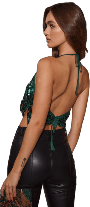 12th Tribe Cleo Sequin Halter Tie Top