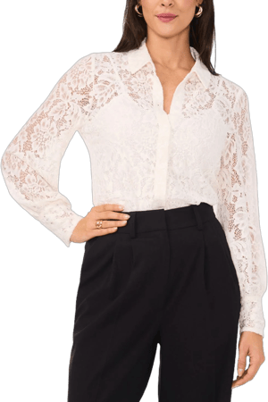 Vince Camuto Women's Lace-Overlay Button-Down Top