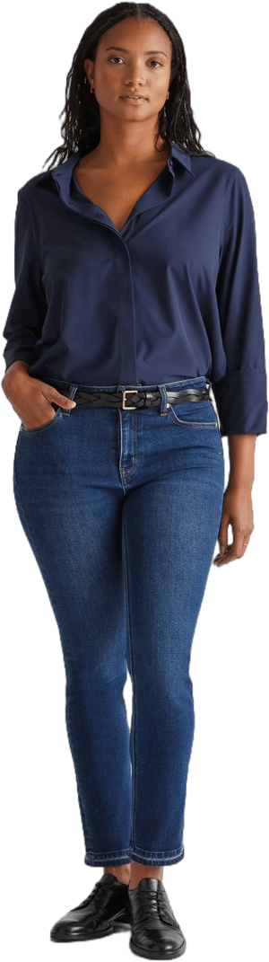 Quince Women's Stretch Mid Rise Slim Straight Jeans