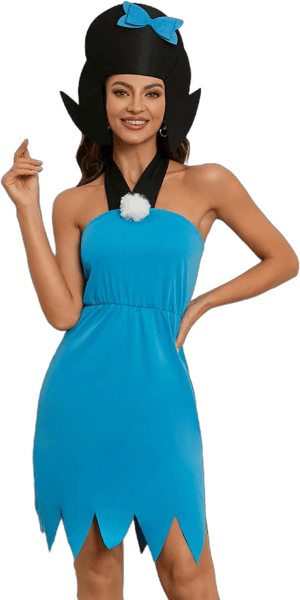 Women's Halter Sleeveless Betty Rubble Dress with Felt Cutout Headpiece