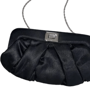 Elegant Black Satin Clutch Bag/purse With Chain Strap