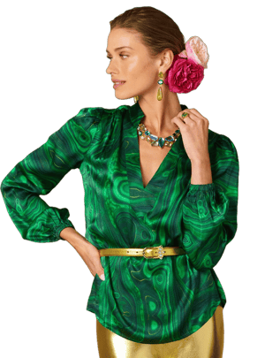 Nicoblu Anastasia Silk Blouse with Malachite