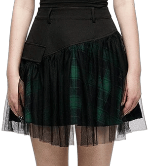 Women's Grunge High-waisted Mesh Green Plaid Short Skirt GREEN / M