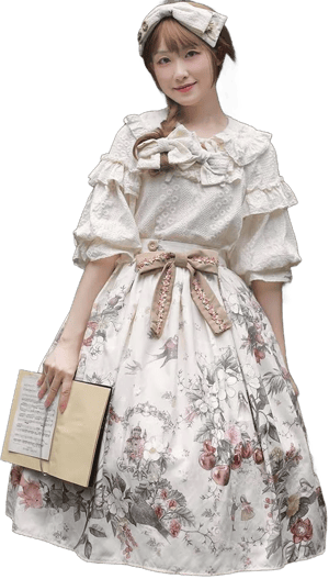 Thumbelina Lolita Floral Print Embroidery Bowknot Waist Skirt