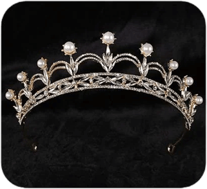 Jwicos Gold Crystal Queen Crown for Wedding Bridal Prom Party Elegant Pearl Tiara Hair Accessories for Brides and Bridesmaid